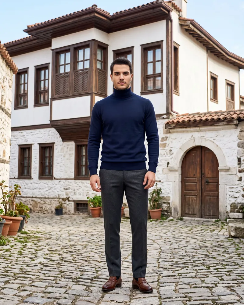 Navy Turtleneck Look - Knitwear by Savas Textile