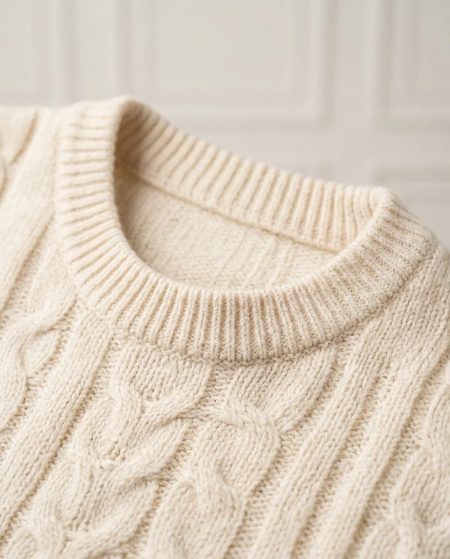 Cream Knit Sweater Look detail - Savas Textile