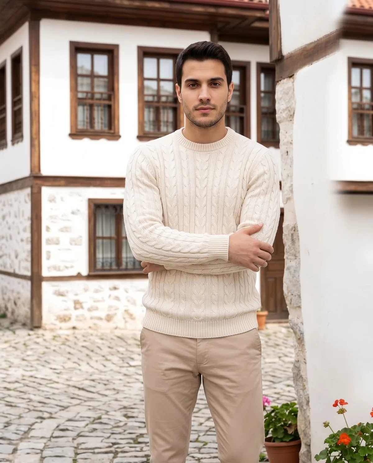 Cream Knit Sweater Look detail - Savas Textile