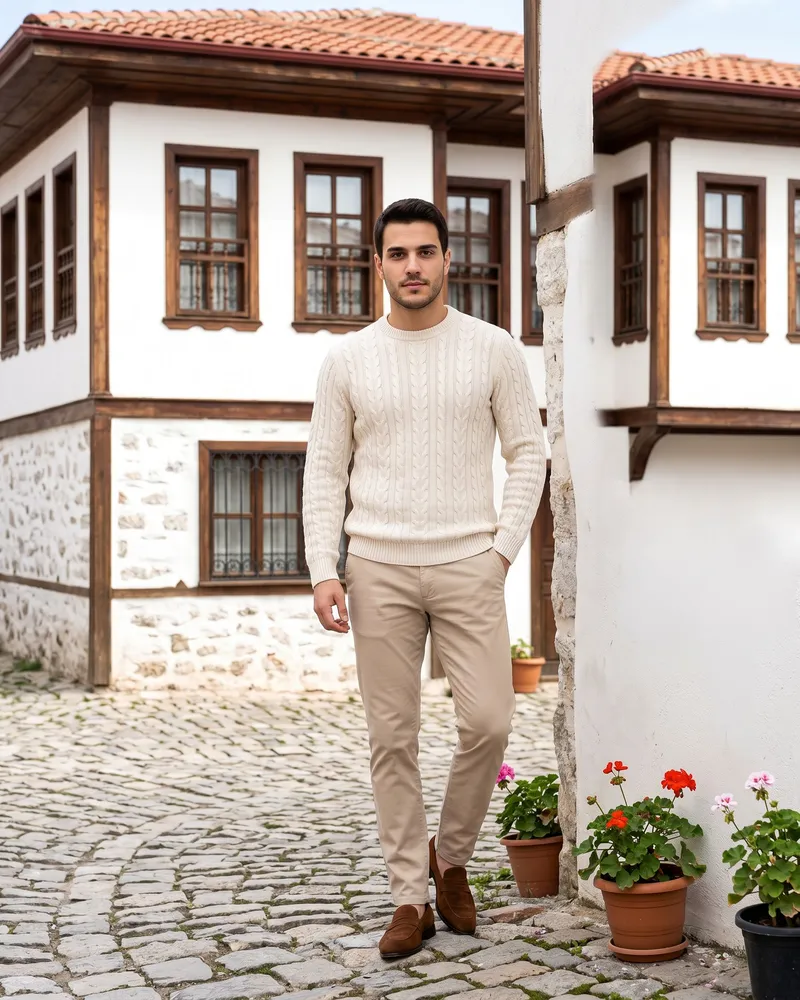 Cream Knit Sweater Look - Knitwear by Savas Textile