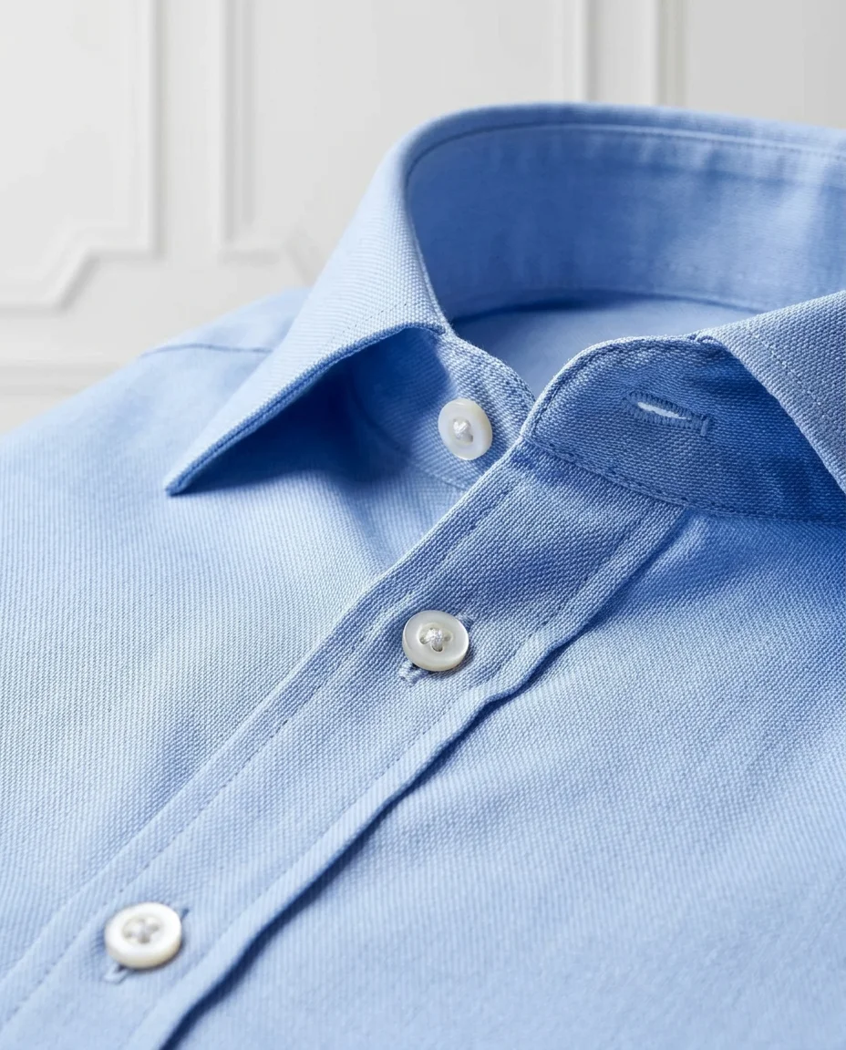 Blue Shirt + Trousers Look detail - Savas Textile