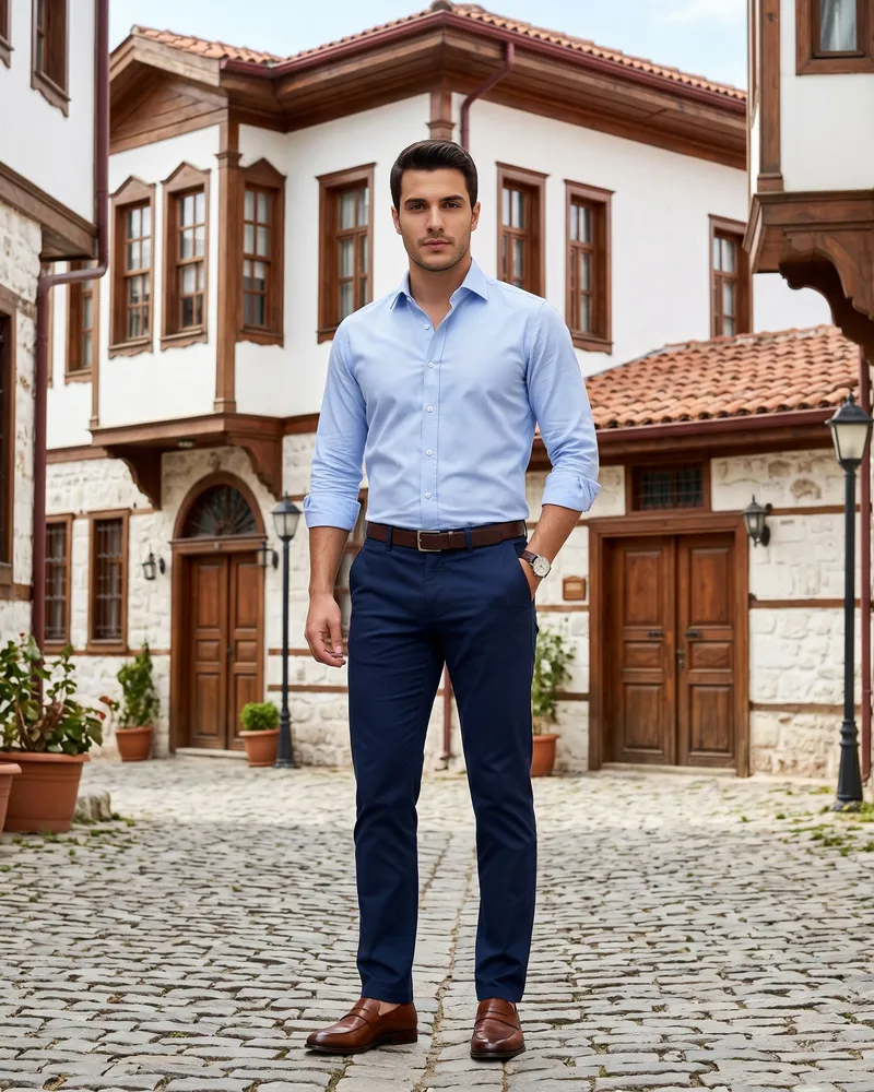 Blue Shirt + Trousers Look - Shirts by Savas Textile