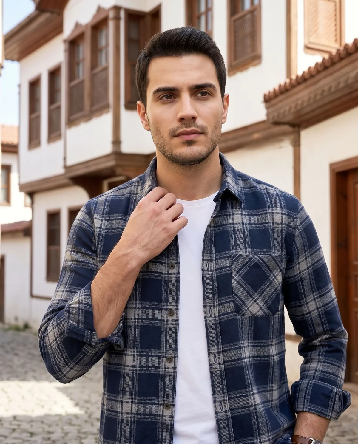 Checked Shirt Look detail - Savas Textile