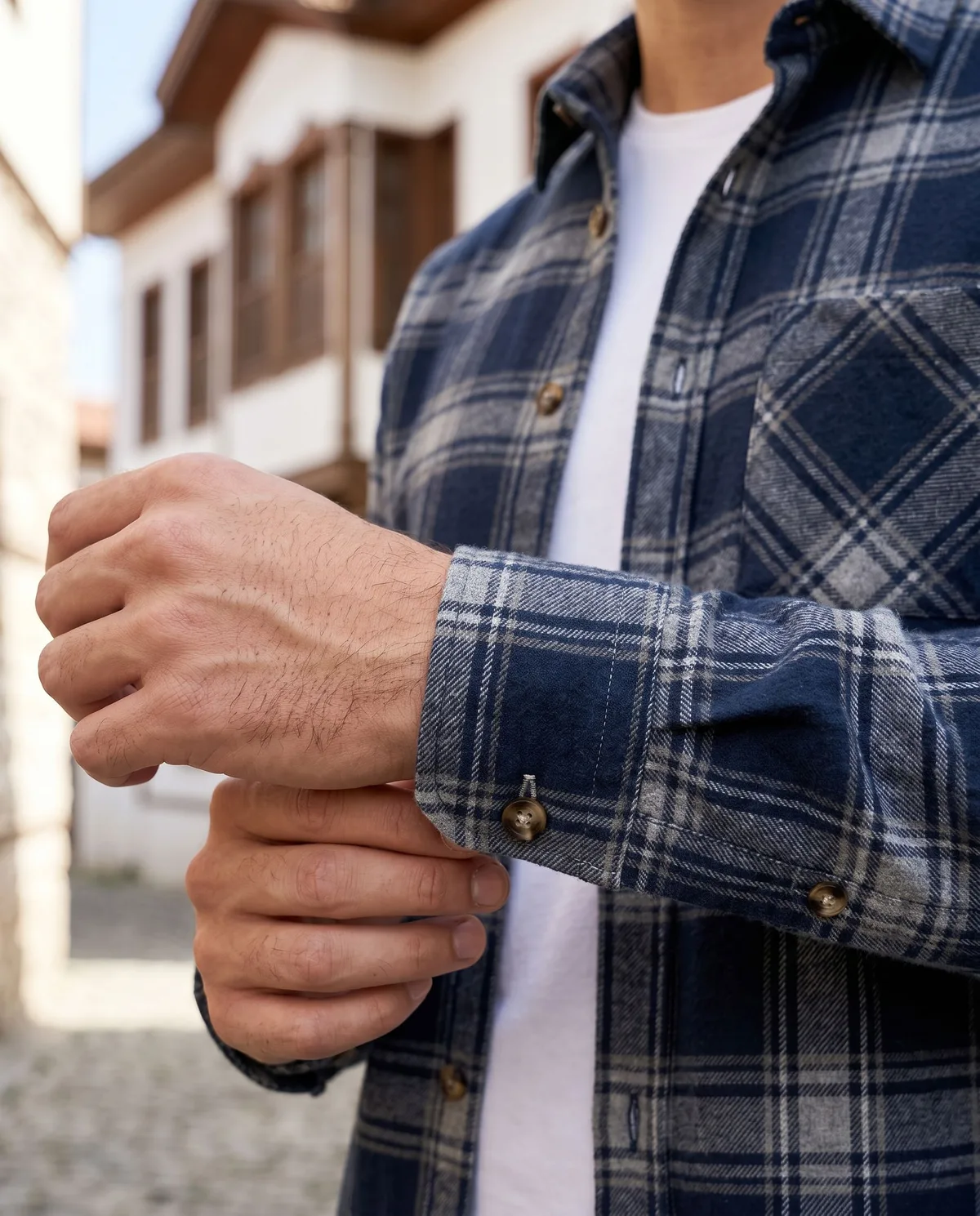 Checked Shirt Look detail - Savas Textile