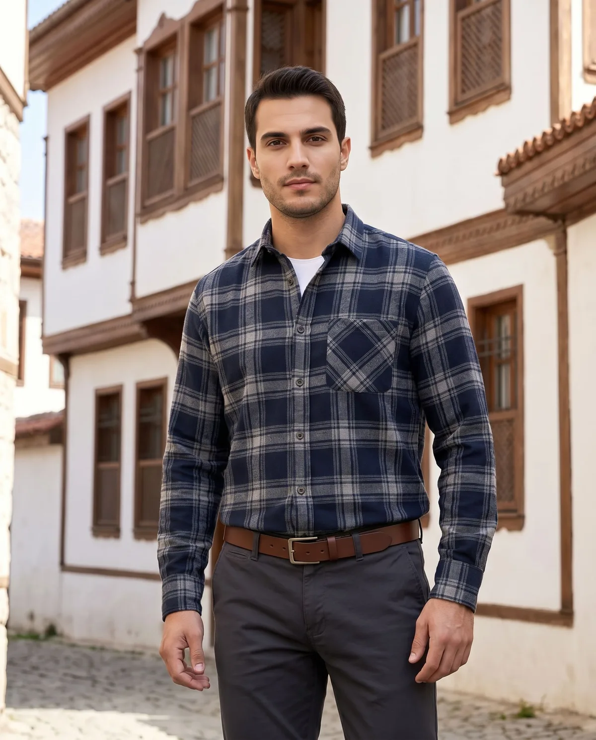 Checked Shirt Look detail - Savas Textile