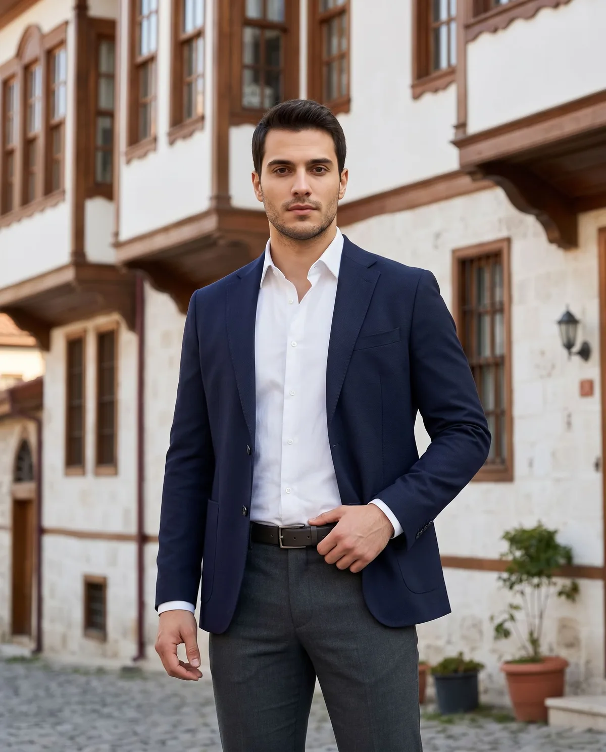 Charcoal Trousers + Blazer Look detail - Savas Textile