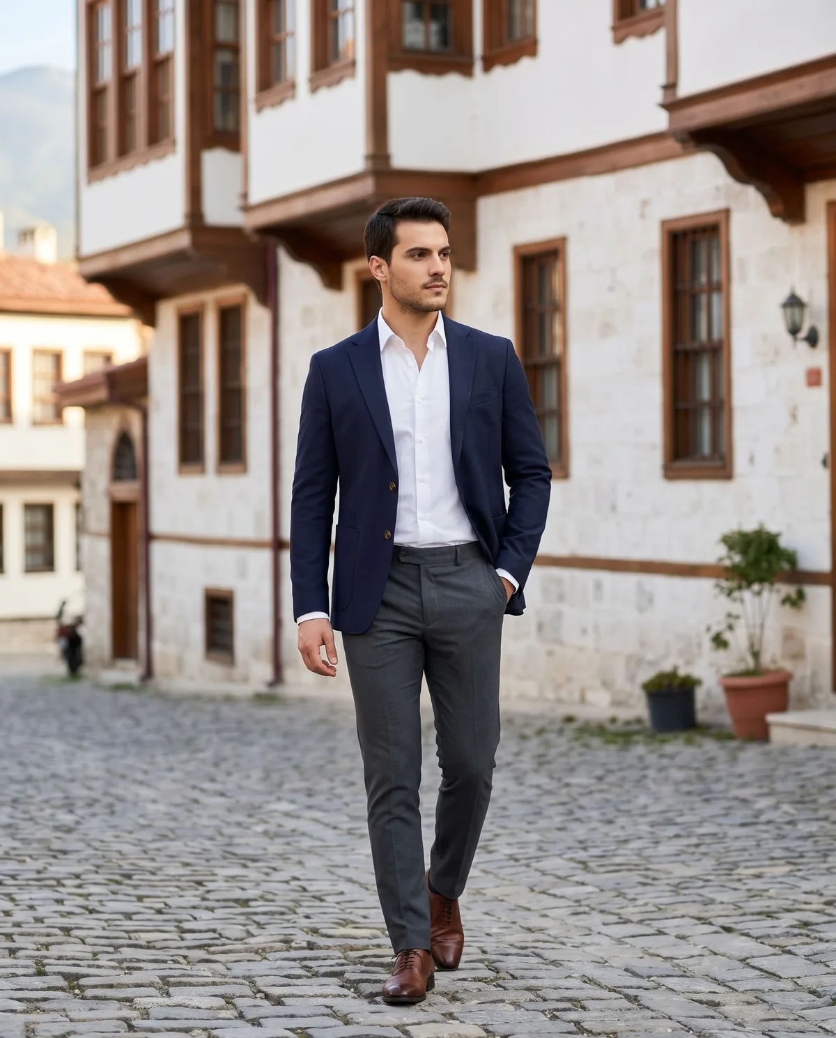 Charcoal Trousers + Blazer Look detail - Savas Textile