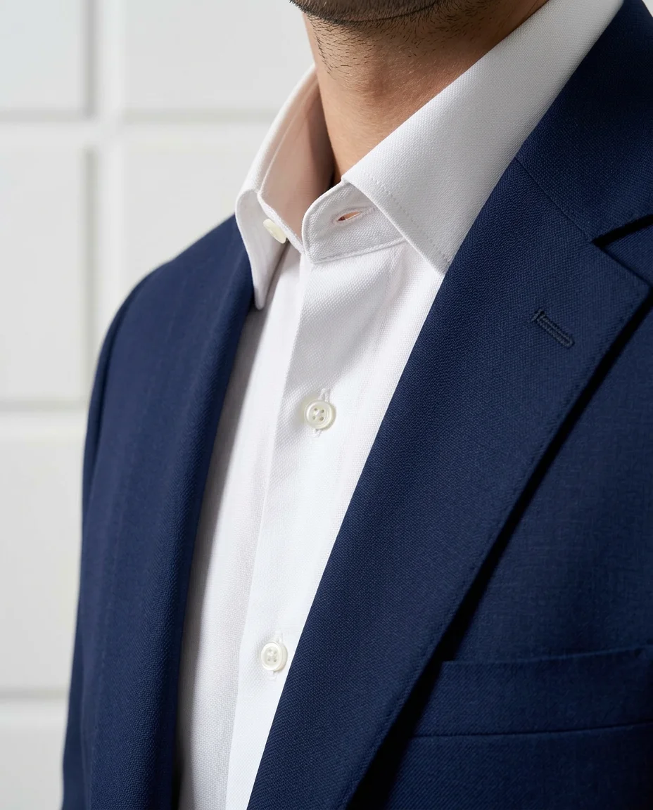 Navy Blazer Look detail - Savas Textile