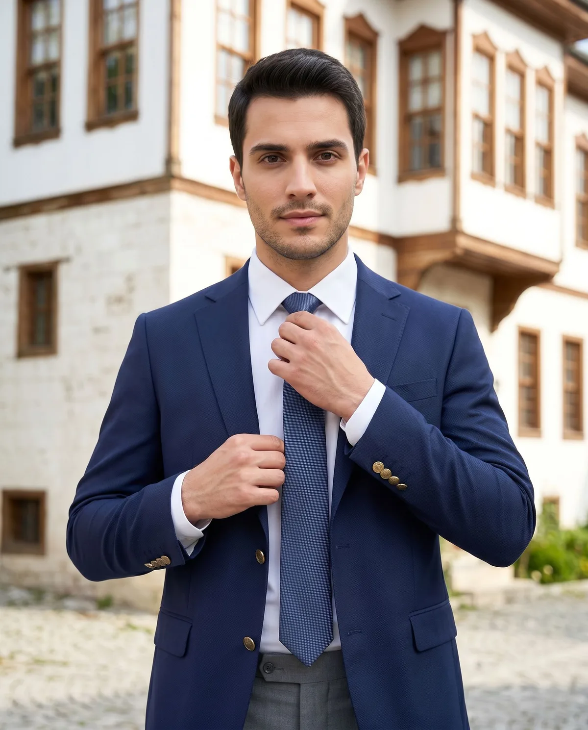 Navy Blazer Look detail - Savas Textile