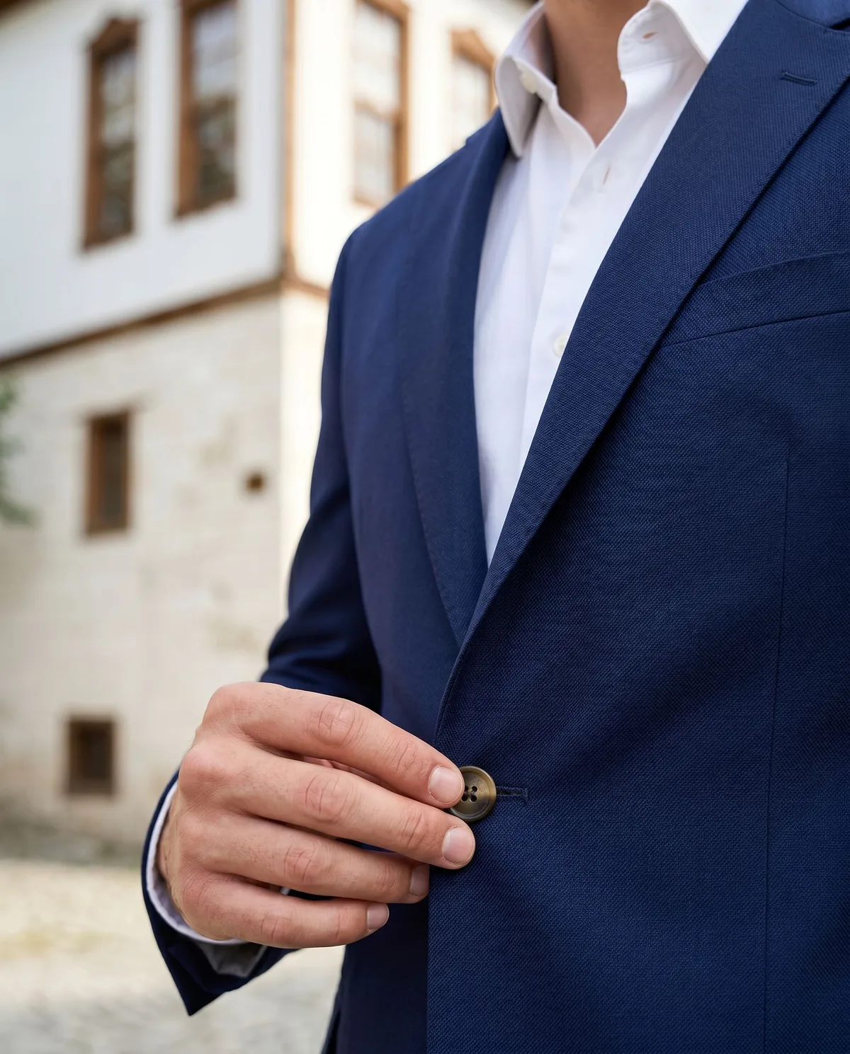 Navy Blazer Look detail - Savas Textile