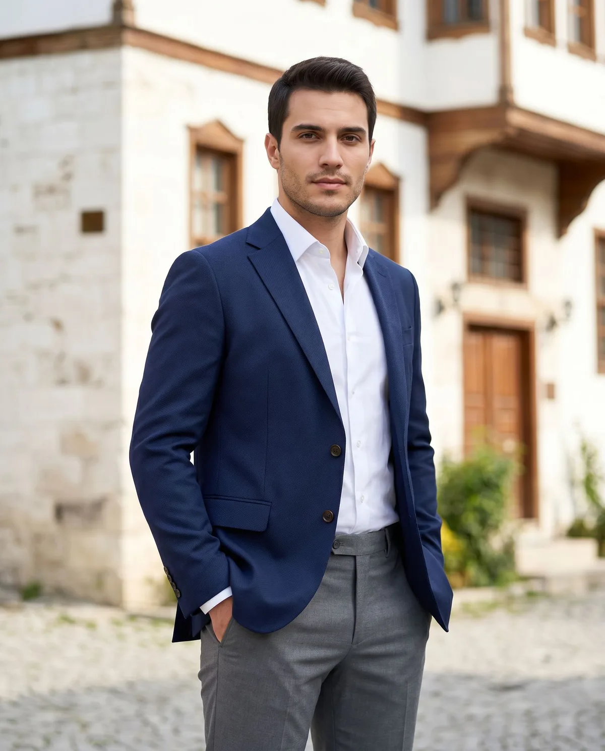 Navy Blazer Look detail - Savas Textile