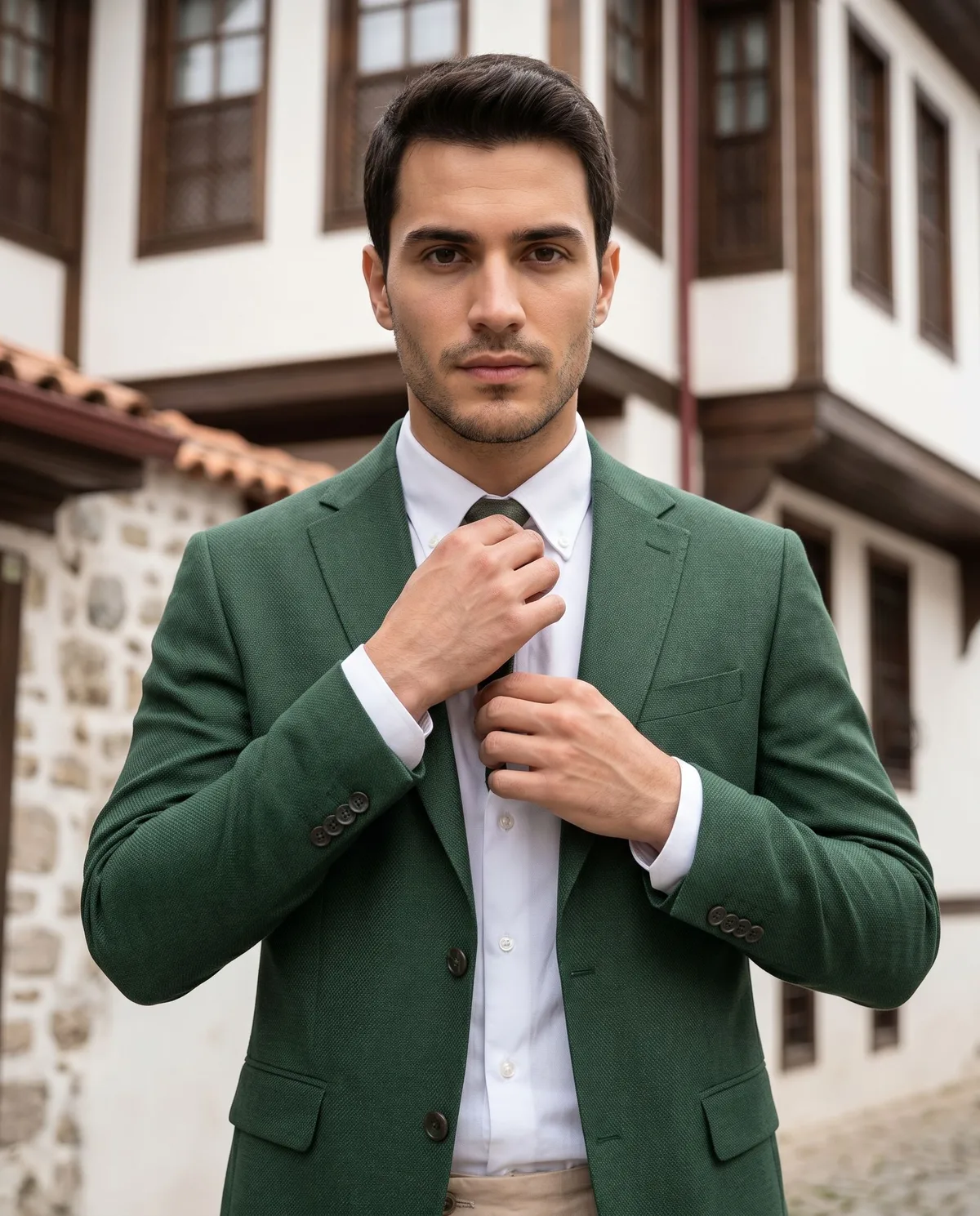 Green Blazer Look detail - Savas Textile