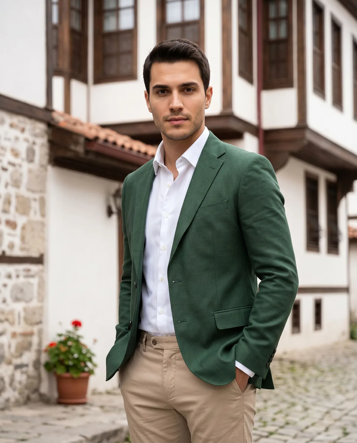 Green Blazer Look detail - Savas Textile