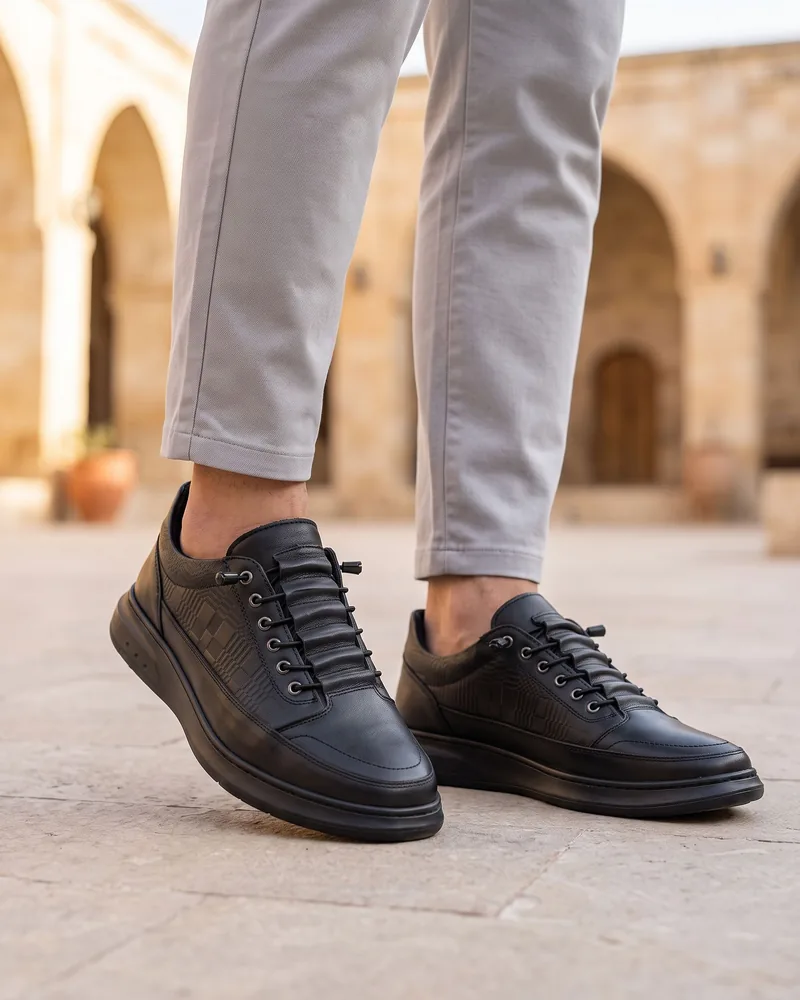 Black Leather Sneakers - Shoes by Savas Textile