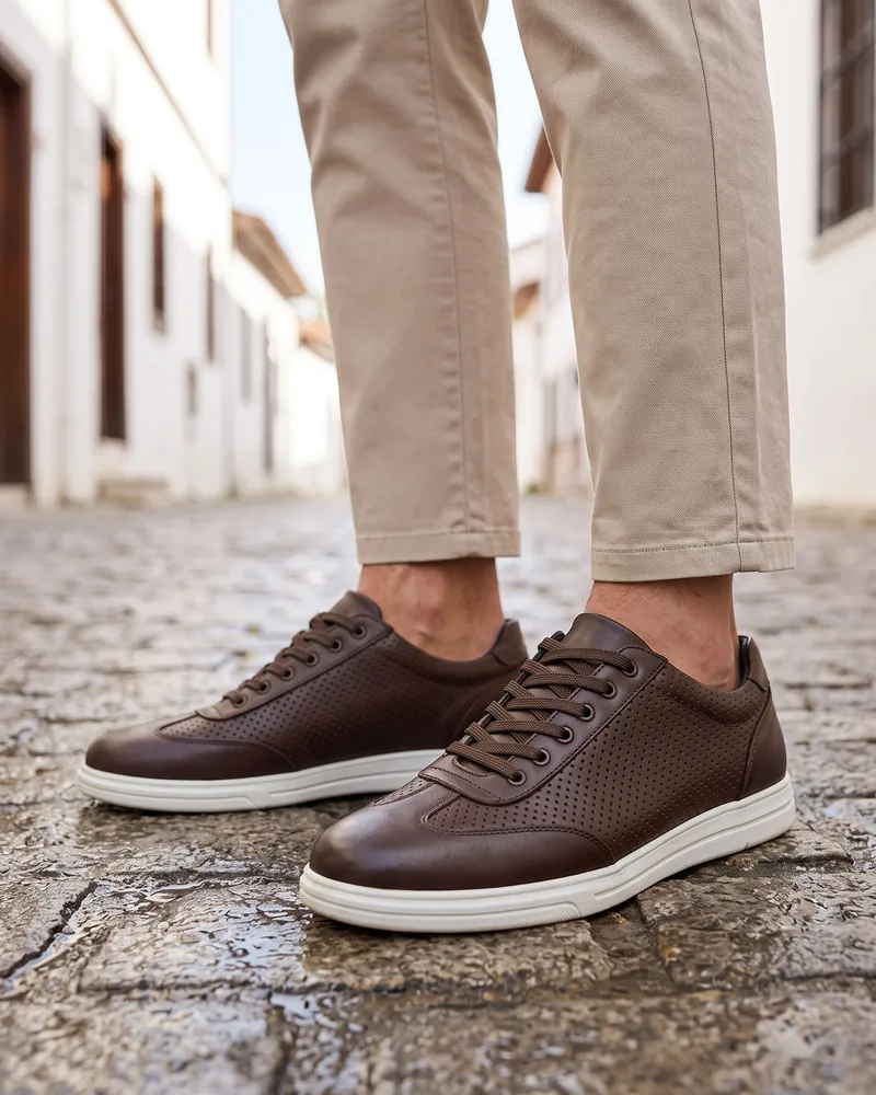 Brown Leather Sneakers - Shoes by Savas Textile