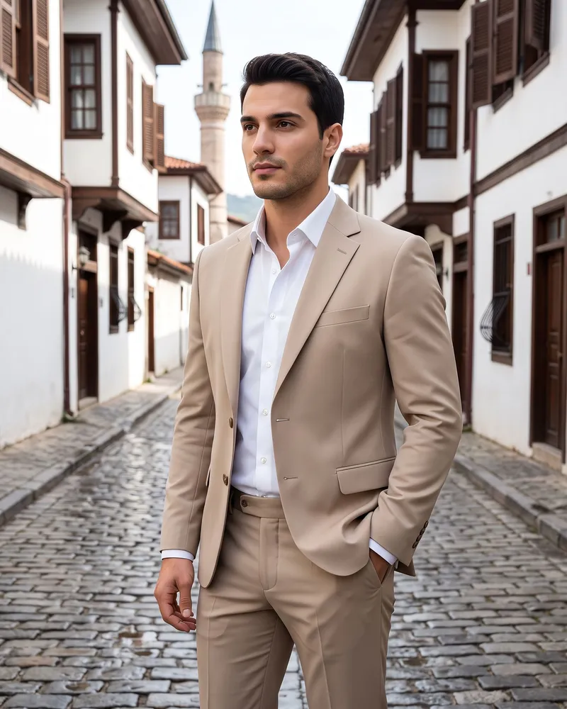 Beige Slim Fit Suit - Premium Turkish Suits by Savas Textile