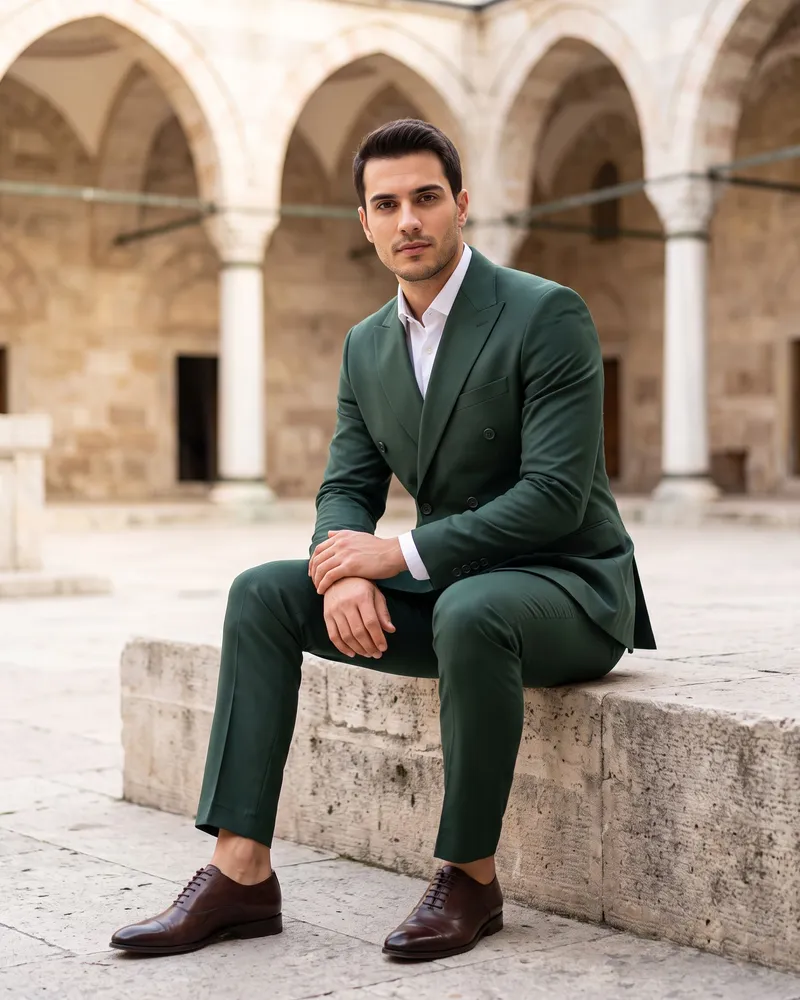 Green Double-Breasted Suit - Premium Turkish Suits by Savas Textile