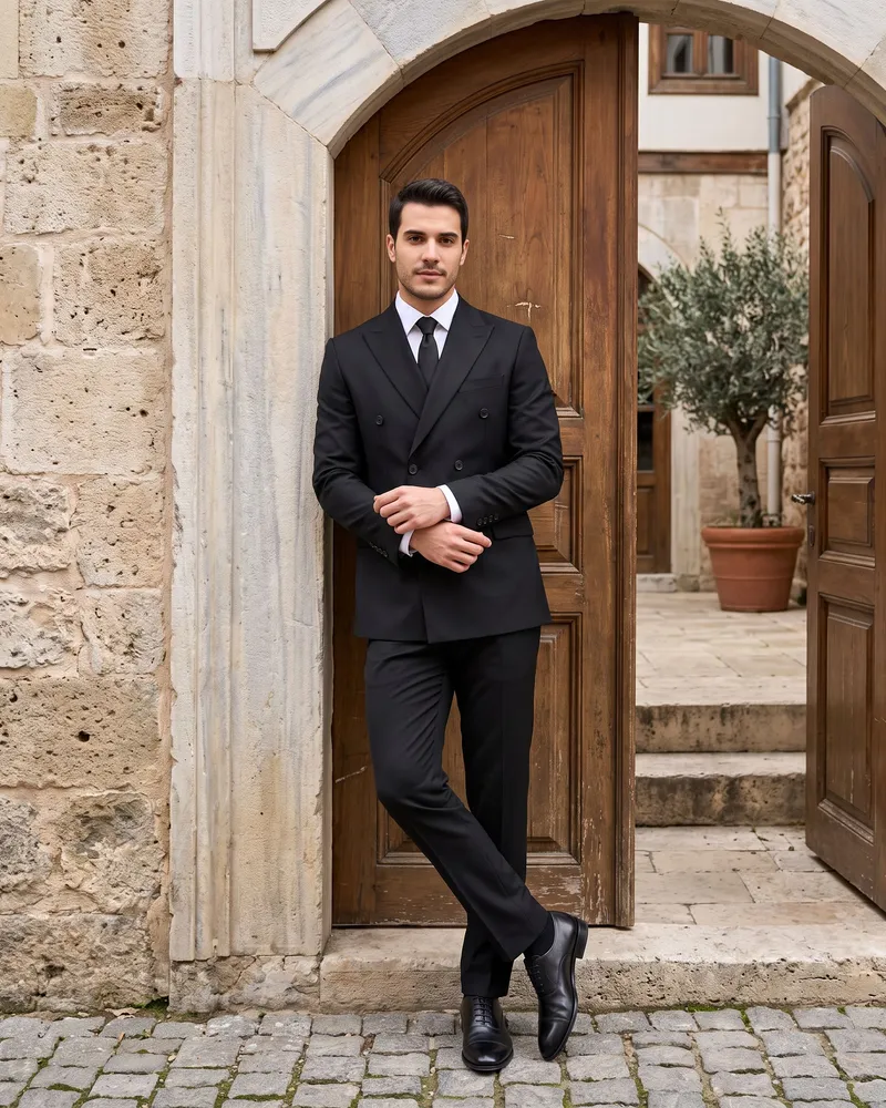 Black Double-Breasted Suit - Premium Turkish Suits by Savas Textile
