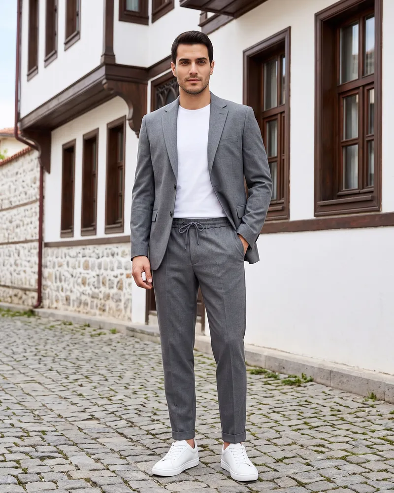 Grey Suit with Jogger Trousers detail - Savas Textile