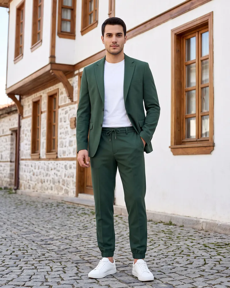 Green Suit with Jogger Trousers detail - Savas Textile