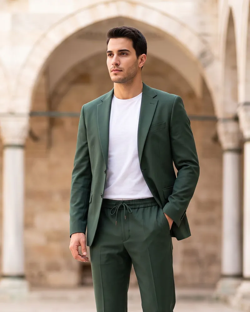 Green Suit with Jogger Trousers - Premium Turkish Suits by Savas Textile