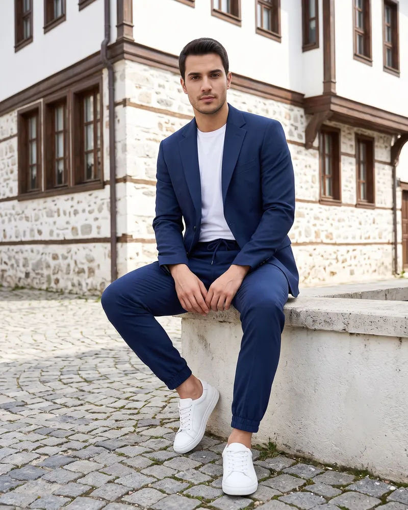 Navy Suit with Jogger Trousers - Premium Turkish Suits by Savas Textile