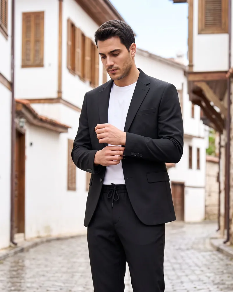 Black Suit with Jogger Trousers - Premium Turkish Suits by Savas Textile