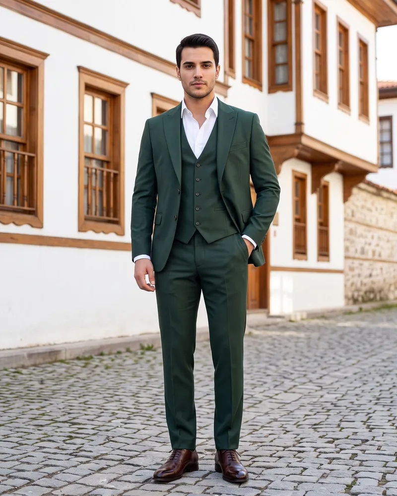 Green Suit with Waistcoat detail - Savas Textile