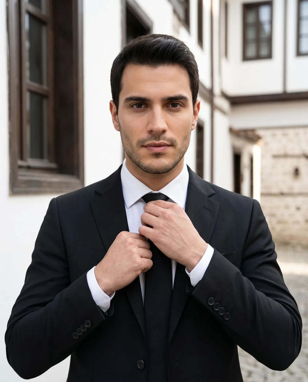 Black Slim Fit Suit - Black Tie detail - Savas Textile