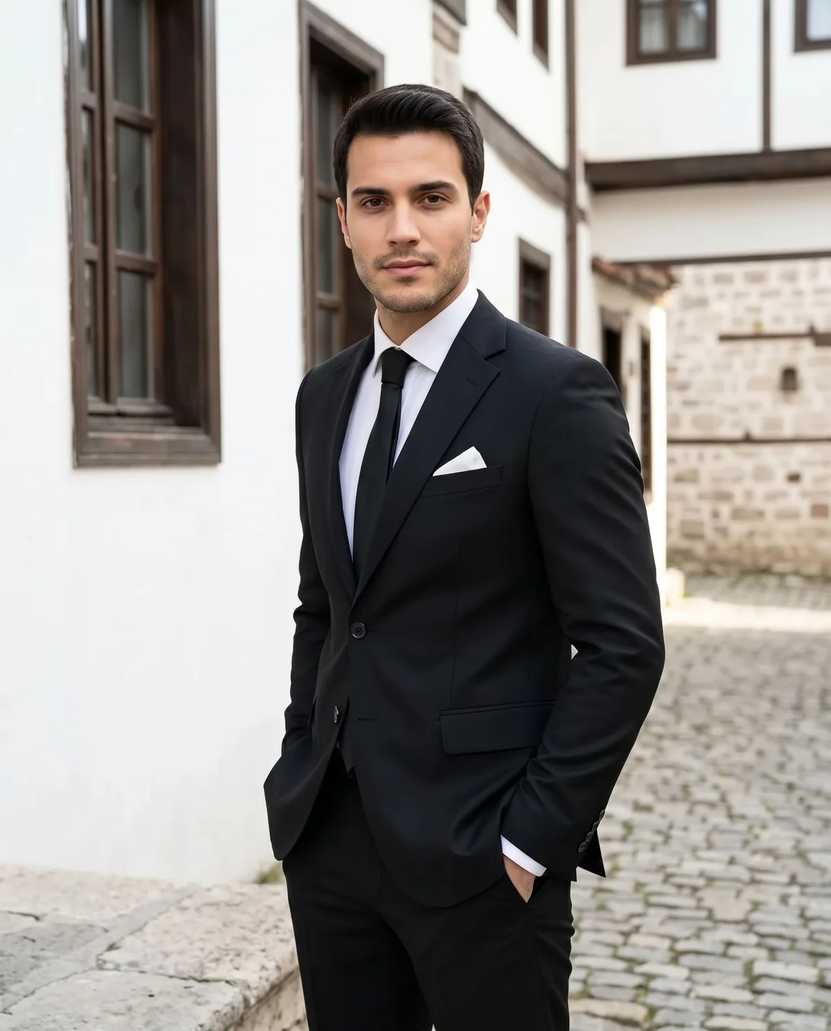 Black Slim Fit Suit - Black Tie detail - Savas Textile