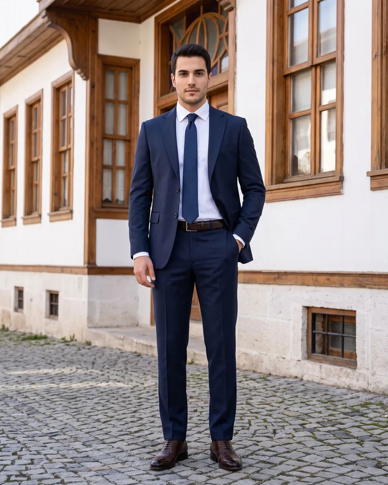 Navy Suit Premium Set detail - Savas Textile