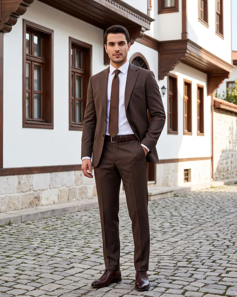 Brown Suit Premium Set detail - Savas Textile