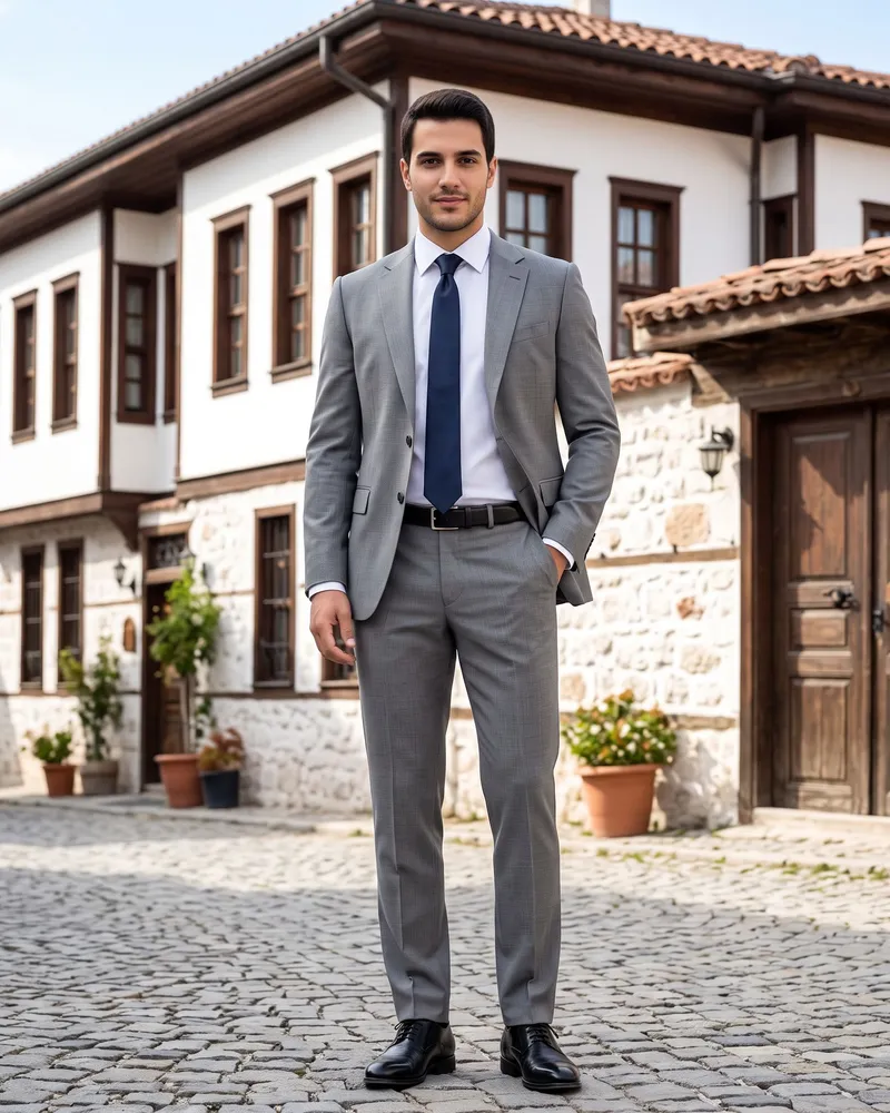Grey Suit Premium Set detail - Savas Textile