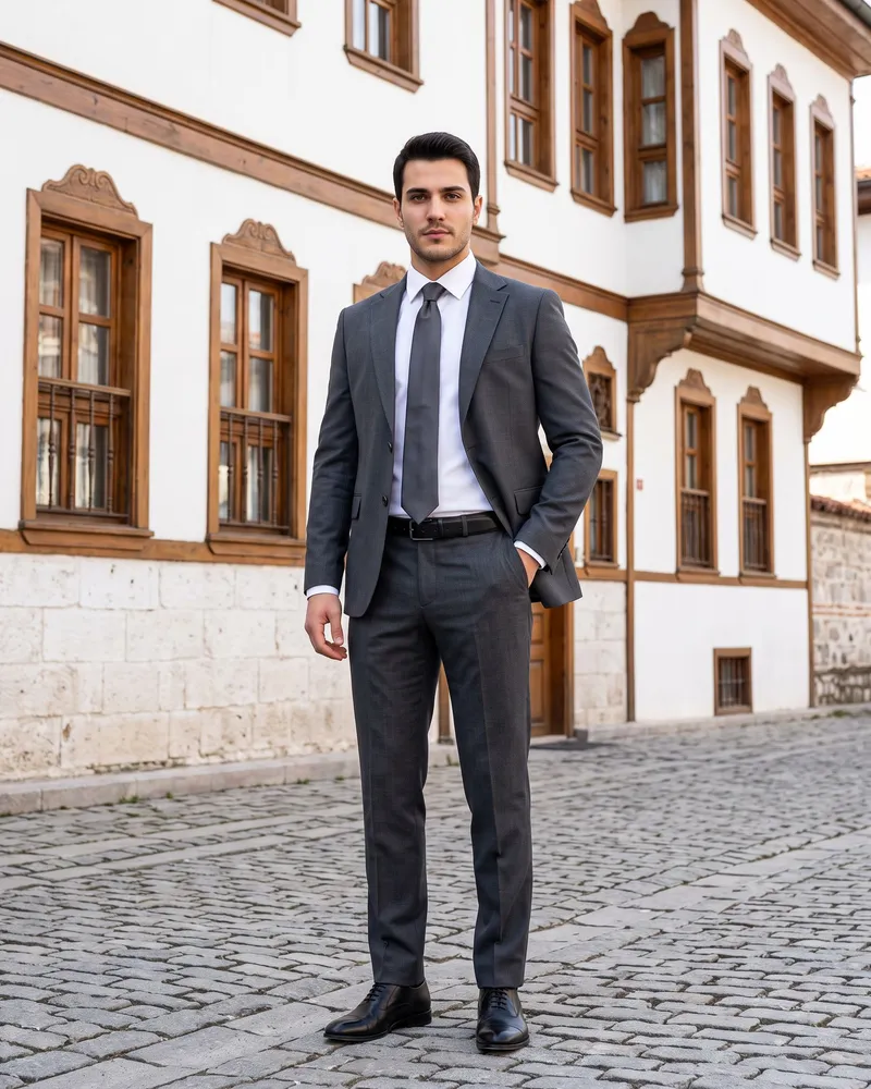 Smoke Grey Suit Premium Set detail - Savas Textile