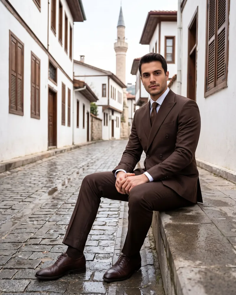 Brown Double-Breasted Suit Premium Set - Premium Turkish Suits by Savas Textile